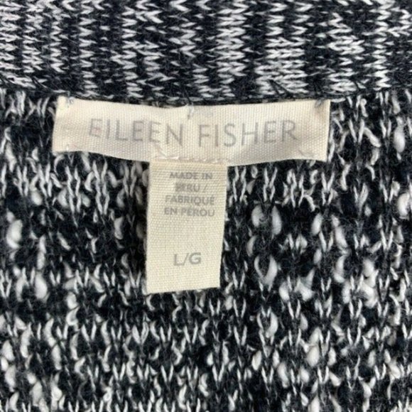 Eileen Fisher Sweater Large Black White Loop Knit Cardigan Organic Cotton Top - Picture 3 of 5